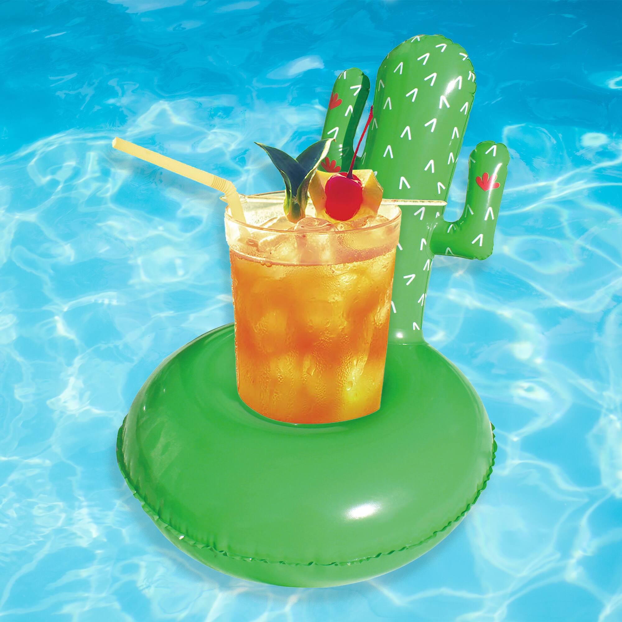 18" Green Cactus Inflatable Swimming Pool Floating Drink Holder